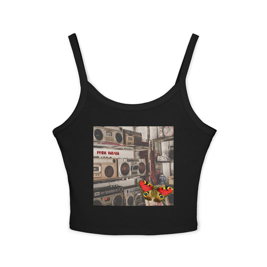 Retro Vibe Women's Spaghetti Strap Tank Top, Boho Summer Apparel, Casual Outfit, Festival Wear, Music Lover Gift