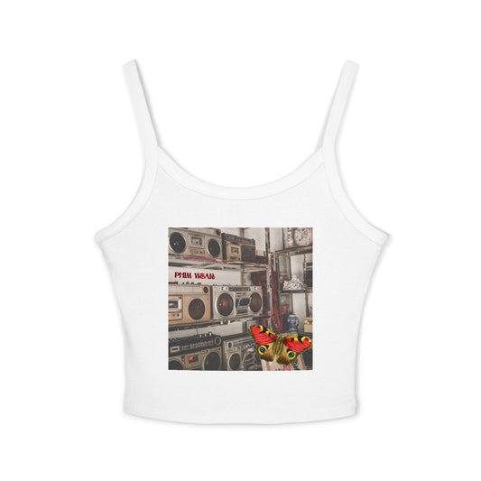 Retro Vibe Women's Spaghetti Strap Tank Top, Boho Summer Apparel, Casual Outfit, Festival Wear, Music Lover Gift